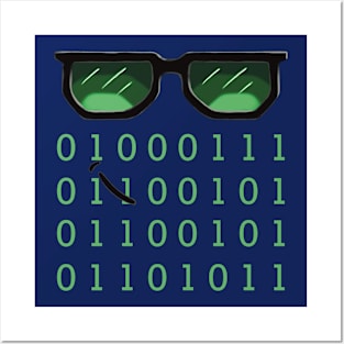 Cool Programming Geek with Sunglasses and Binary Coding Posters and Art